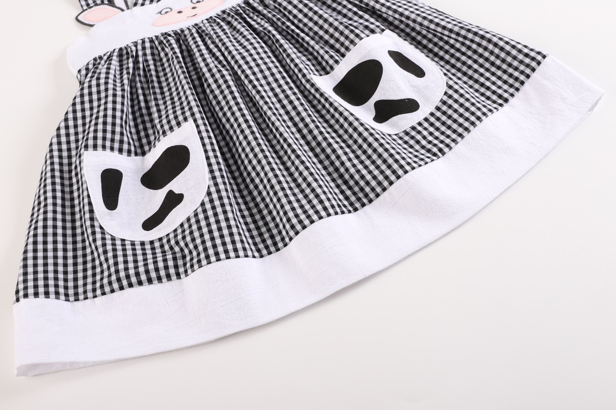 Black Gingham Cute Cow Pocket Dress