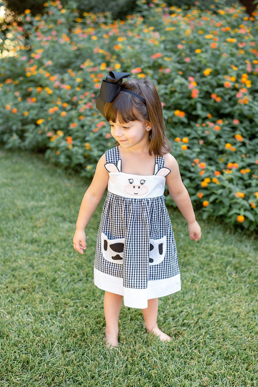Black Gingham Cute Cow Pocket Dress