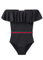 Black Draped Swimsuit with Belt