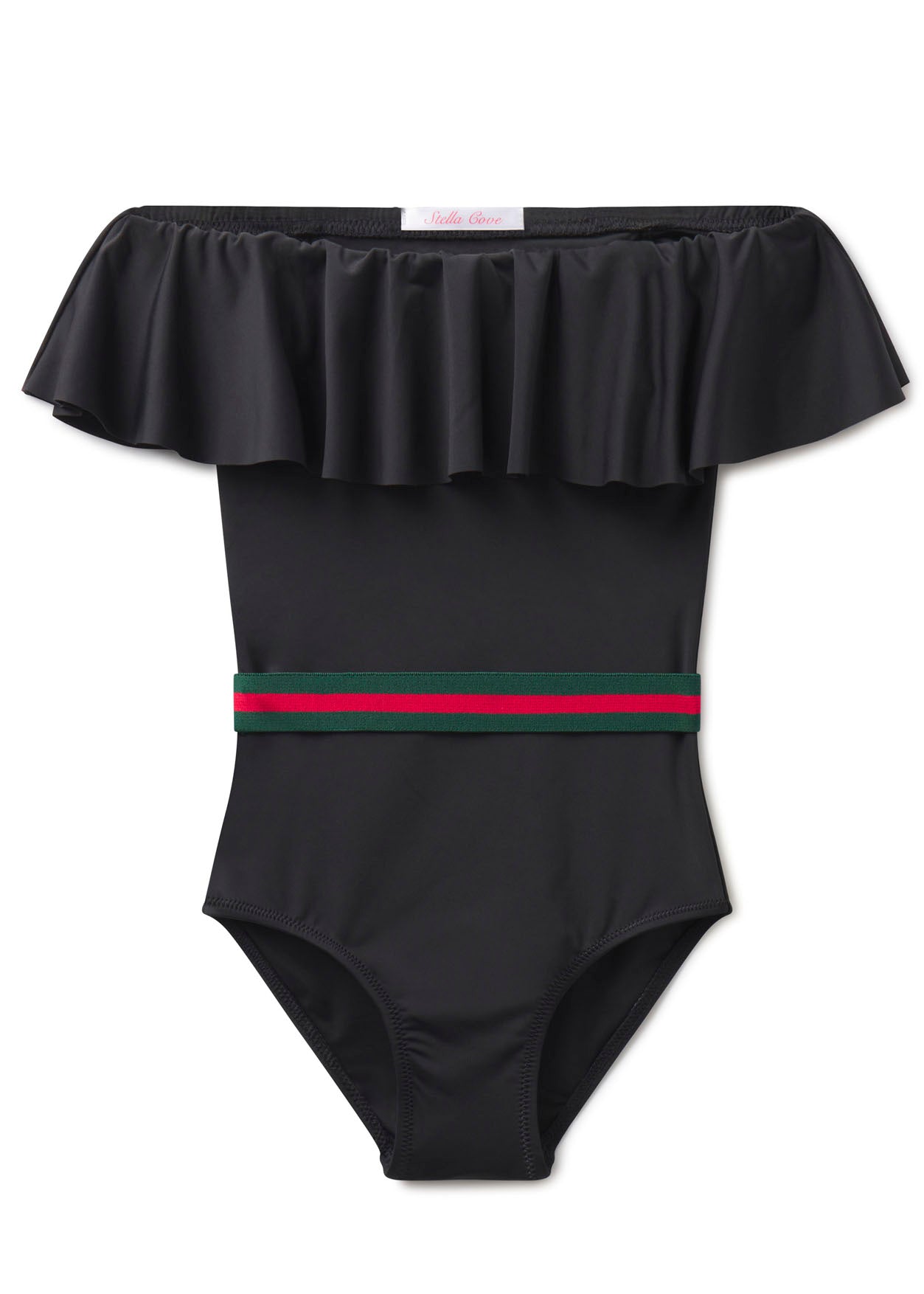Black Draped Swimsuit with Belt