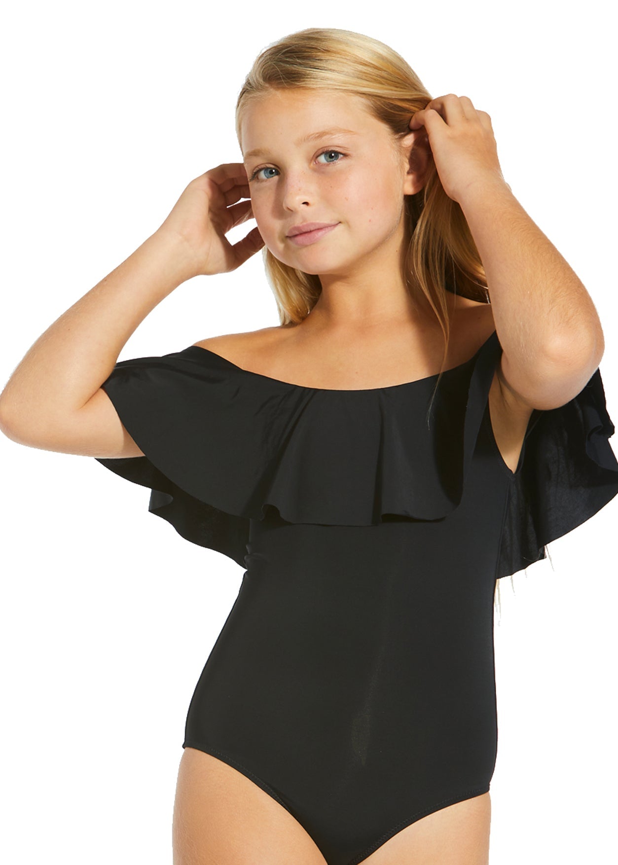 Black Ruffle One-Piece Swimsuit