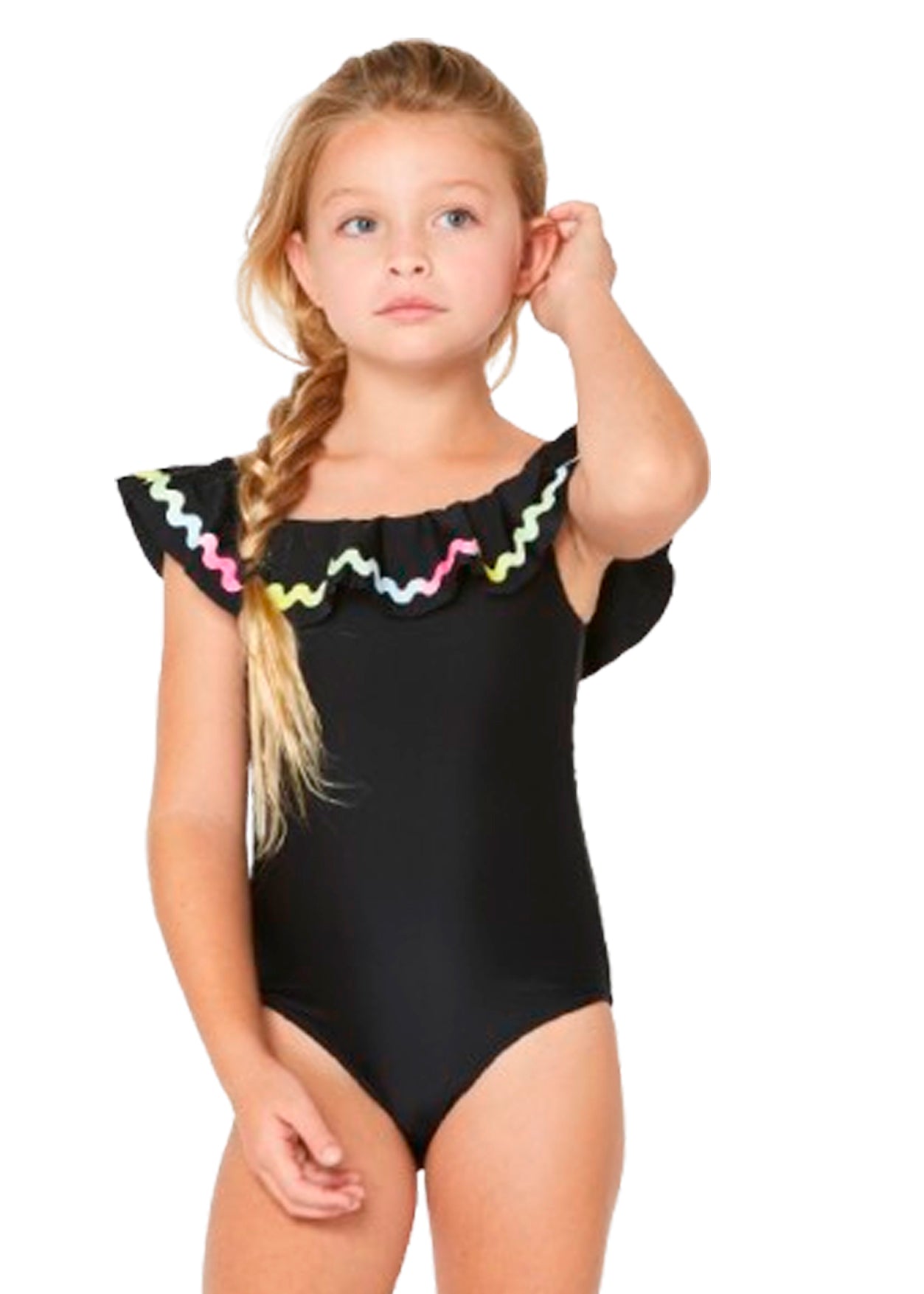 Black Ric Rac Off-Shoulder Swimsuit