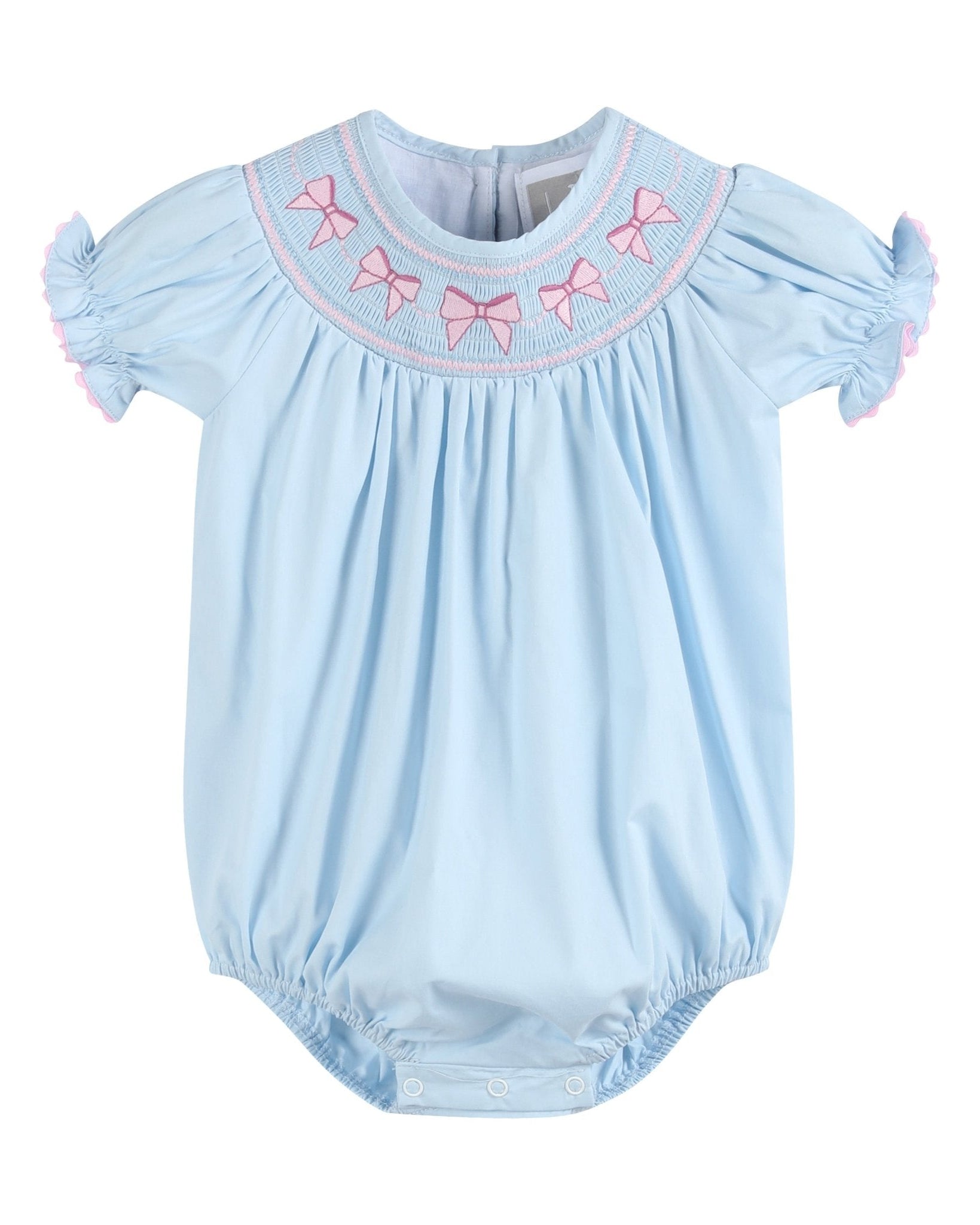 Blue and Pink Bow Smocked Romper