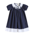 Blue and White Christmas Nativity Smocked Bishop Dress