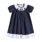 Blue and White Christmas Nativity Smocked Bishop Dress
