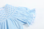 Blue & White Smocked Bubble Romper