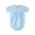 Blue and White Smocked Bubble Romper