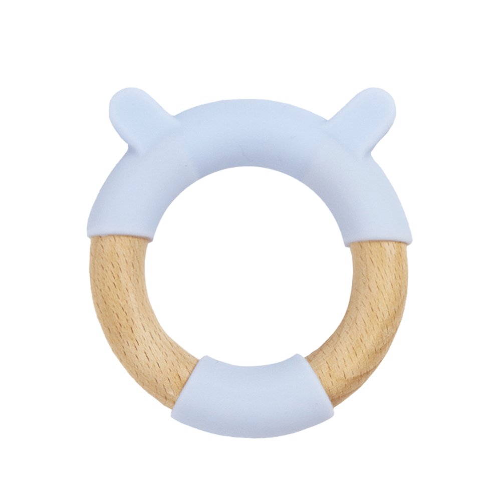 Blue Bear Circle Head Silicone + Wood Teether - Blissfully Lavender BoutiqueGoosewaddle® | Newborn Baby Blankets Toys Teethers Bibs & More