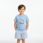 Blue Train T-Shirt and Seersucker Shorts Set