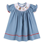 Blue Farm Animal Smocked Bishop Dress