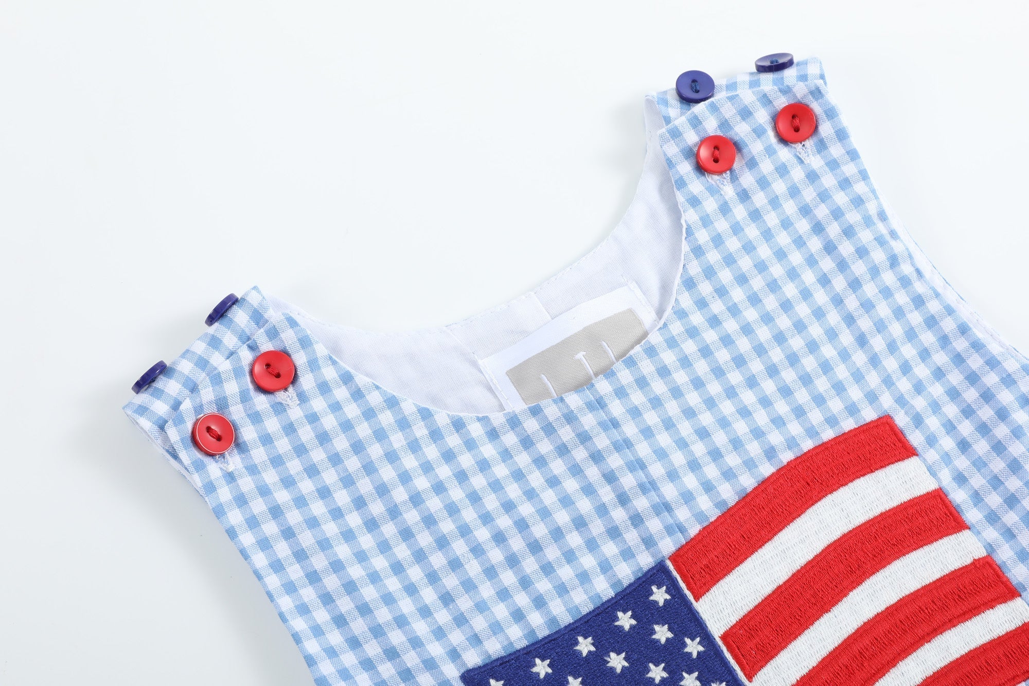 Blue Gingham American Flag Shortalls