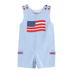 Blue Gingham American Flag Shortalls