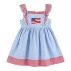 Blue Gingham American Flag Ruffle Dress
