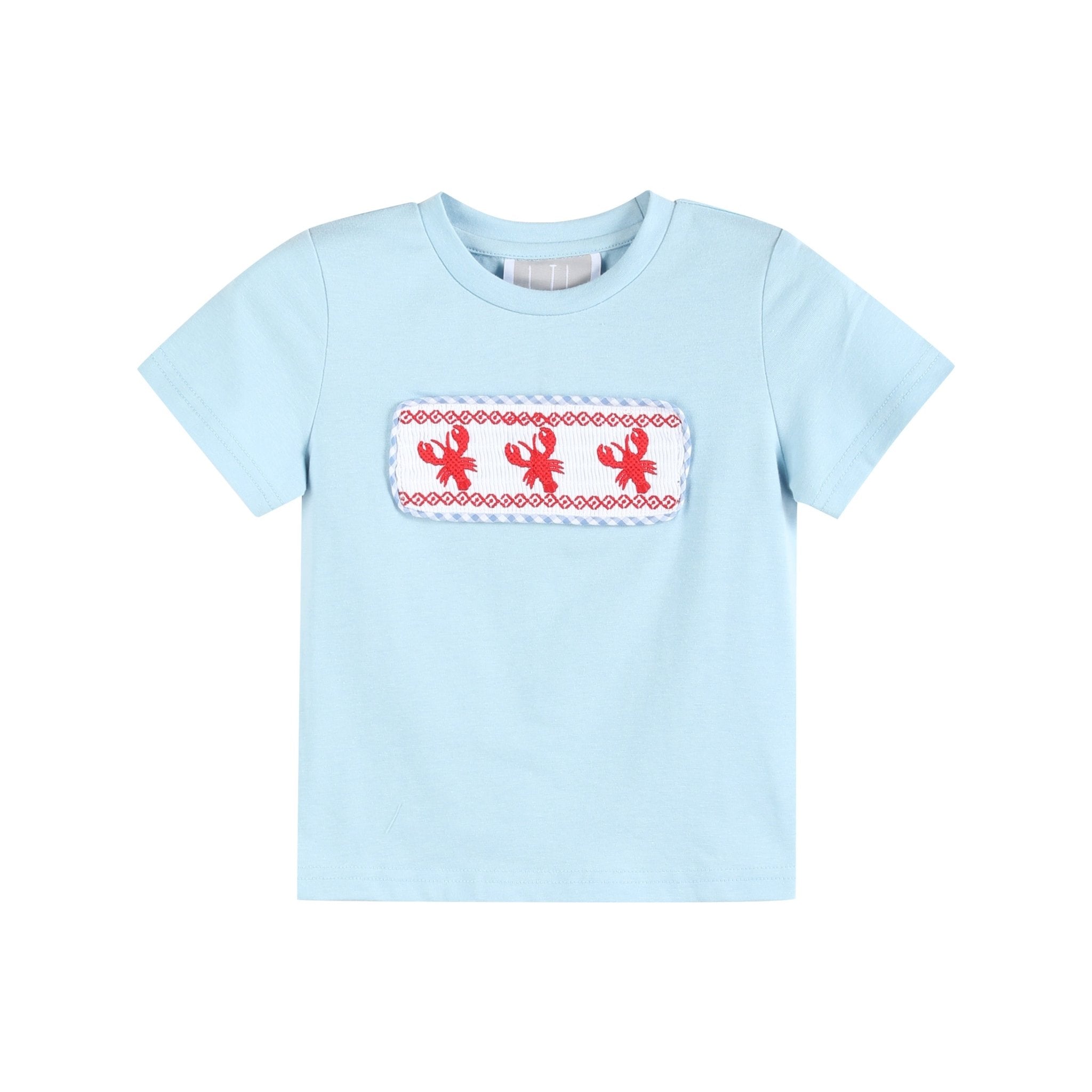 Blue Gingham Crawfish Smocked Shirt & Shorts Set