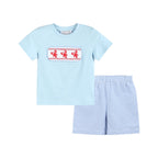 Blue Gingham Crawfish Smocked Shirt & Shorts Set