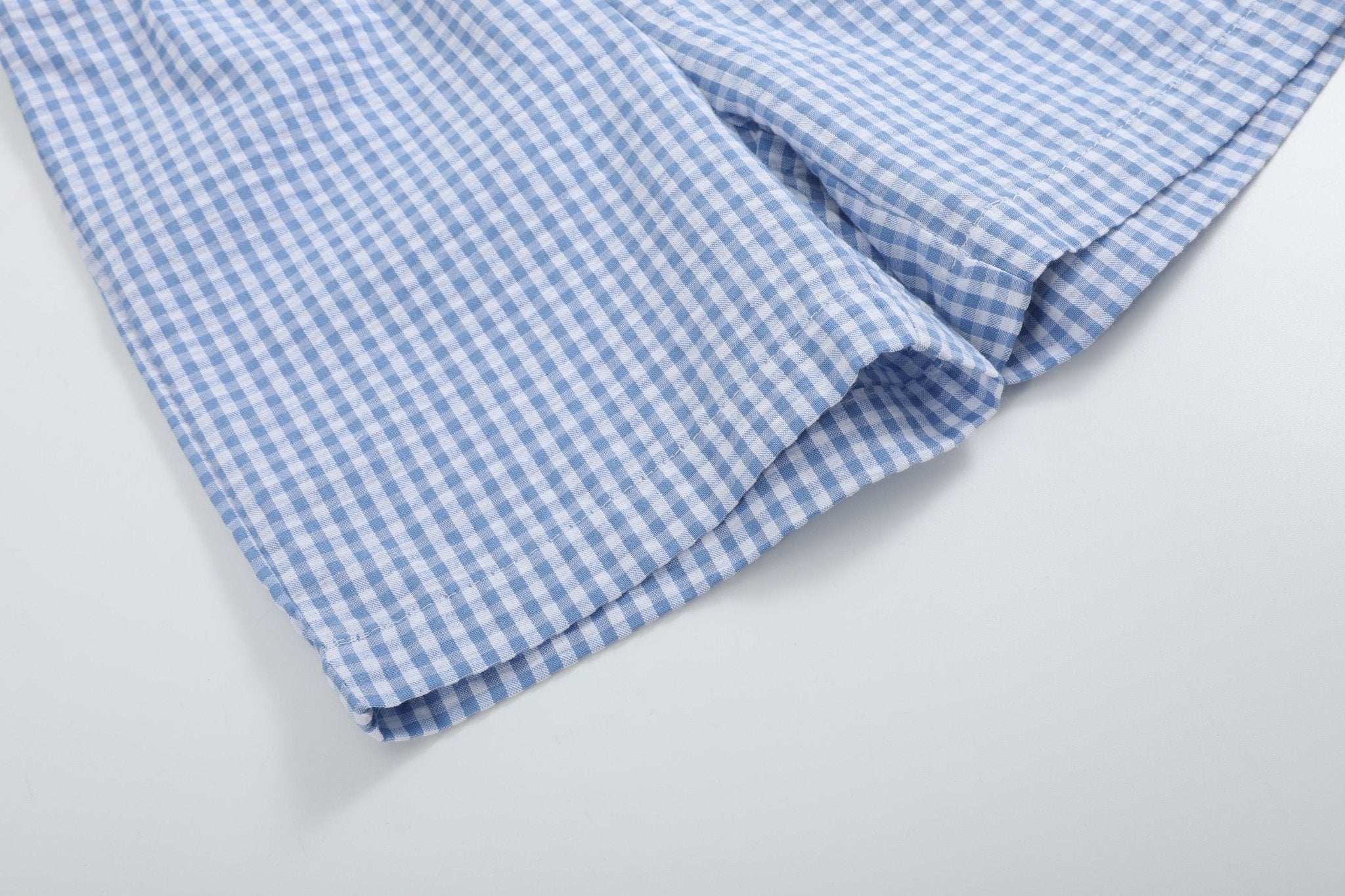 Blue Gingham Crawfish Smocked Shirt & Shorts Set