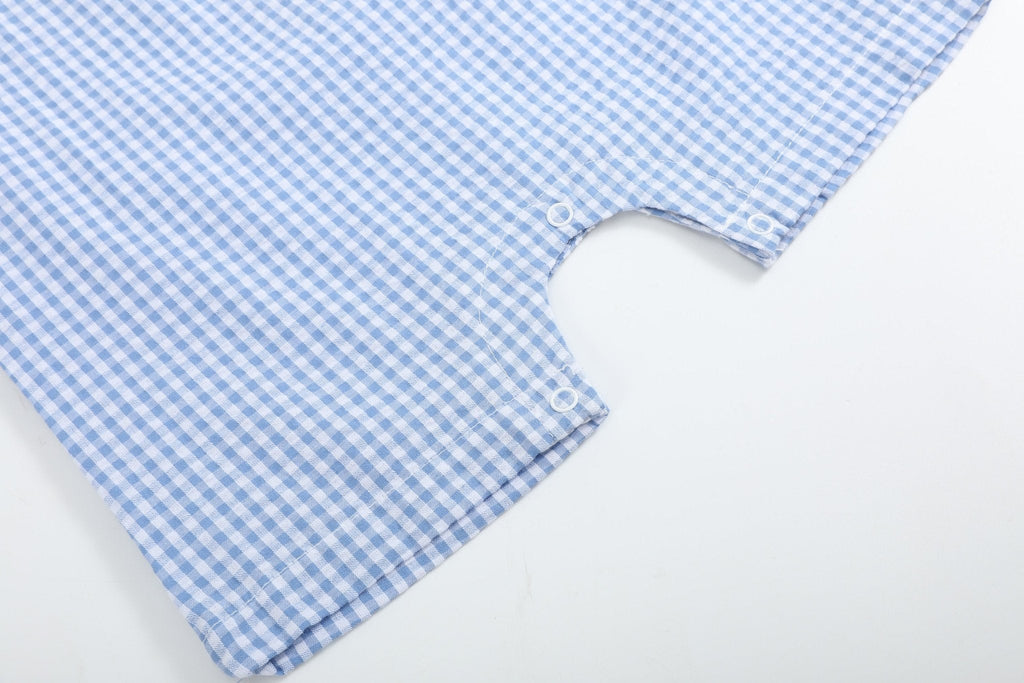 Blue Gingham Crawfish Smocked Shortalls