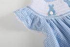 Blue Gingham Bunny Smocked Bishop Dress