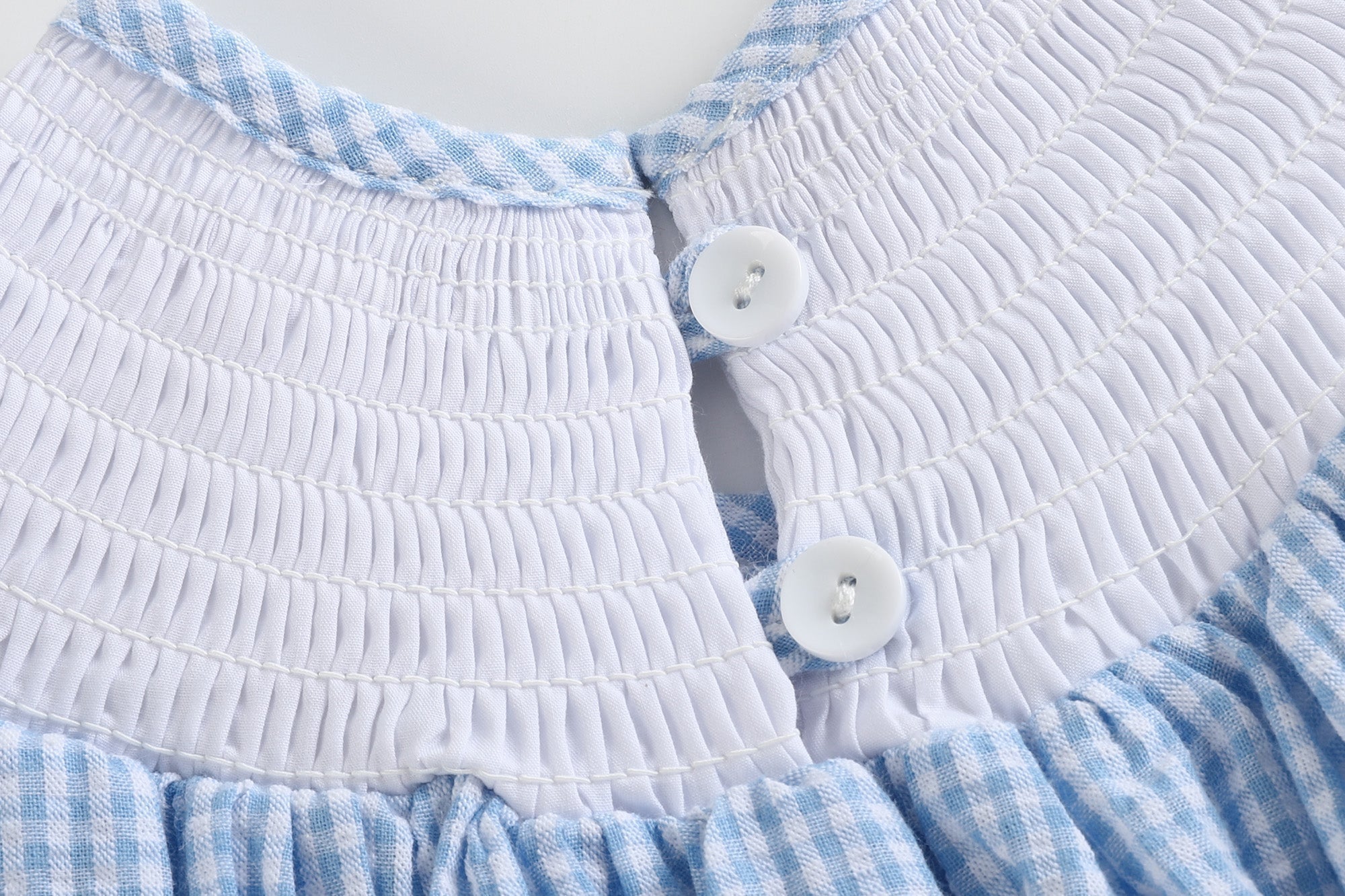 Blue Gingham Easter Bunny Smocked Bishop Dress