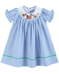 Blue Gingham Farm Smocked Bishop Dress