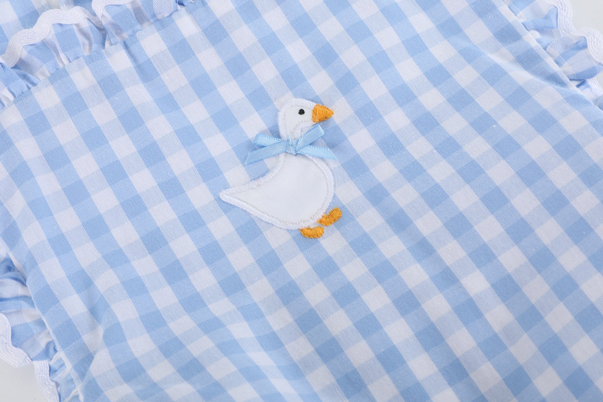 Blue Gingham Goose Lace Bow Ruffle Romper - Blissfully Lavender BoutiqueLil Cactus