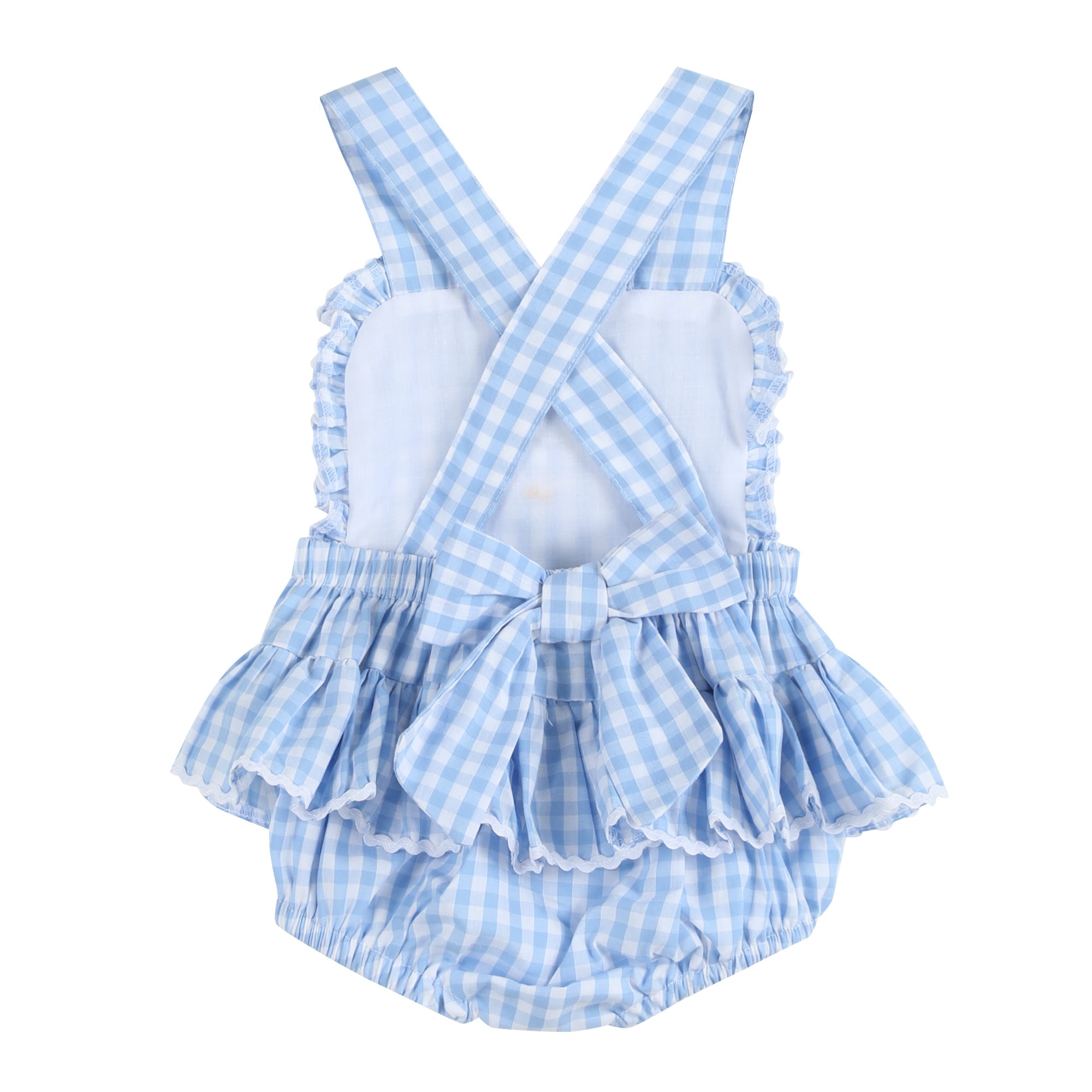 Blue Gingham Goose Lace Bow Ruffle Romper - Blissfully Lavender BoutiqueLil Cactus
