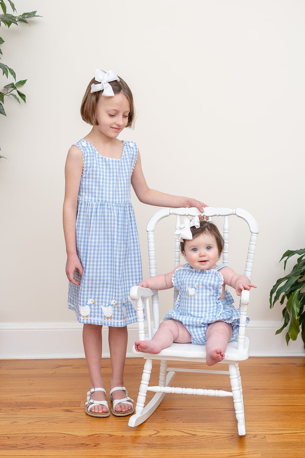 Blue Gingham Goose Lace Bow Ruffle Romper - Blissfully Lavender BoutiqueLil Cactus