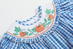 Blue Gingham Pumpkin Smocked Ruffle Romper