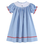 Blue Gingham School Supplies Smocked Bishop Dress - Blissfully Lavender BoutiqueLil Cactus