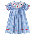 Blue Gingham School Supplies Smocked Bishop Dress - Blissfully Lavender BoutiqueLil Cactus
