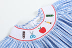 Blue Gingham School Supplies Smocked Bishop Dress - Blissfully Lavender BoutiqueLil Cactus