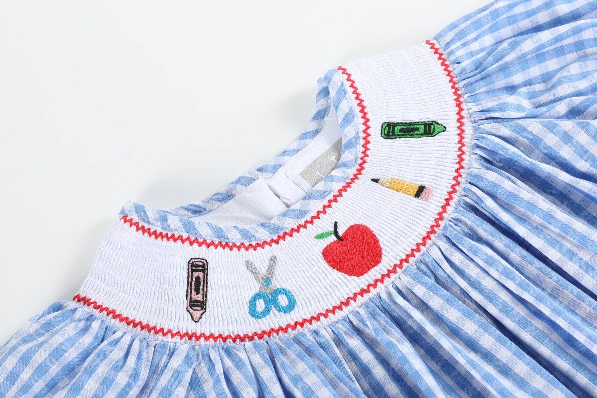 Blue Gingham School Supplies Smocked Bishop Dress - Blissfully Lavender BoutiqueLil Cactus