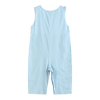 Blue Gingham Train Smocked Overalls