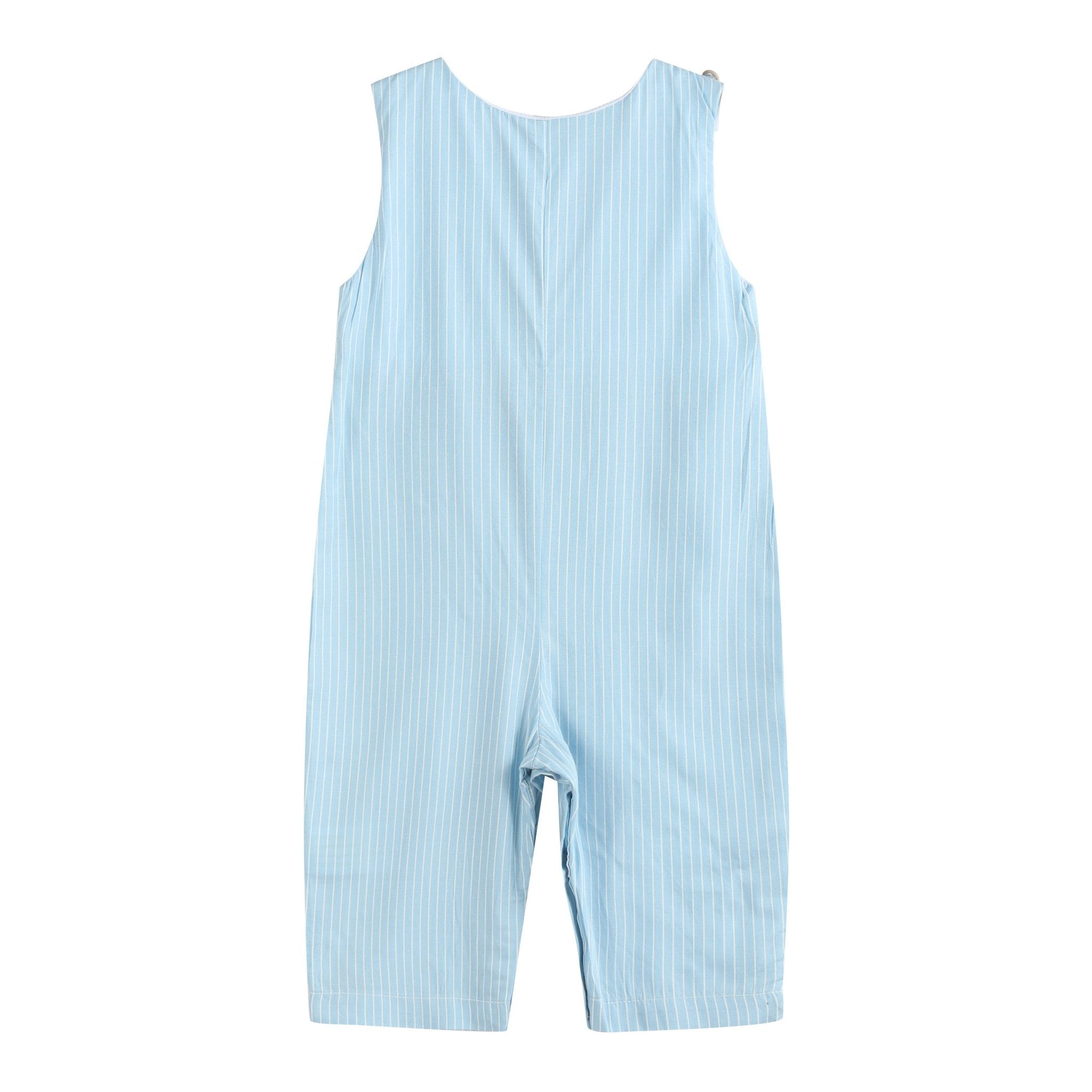 Blue Gingham Train Smocked Overalls
