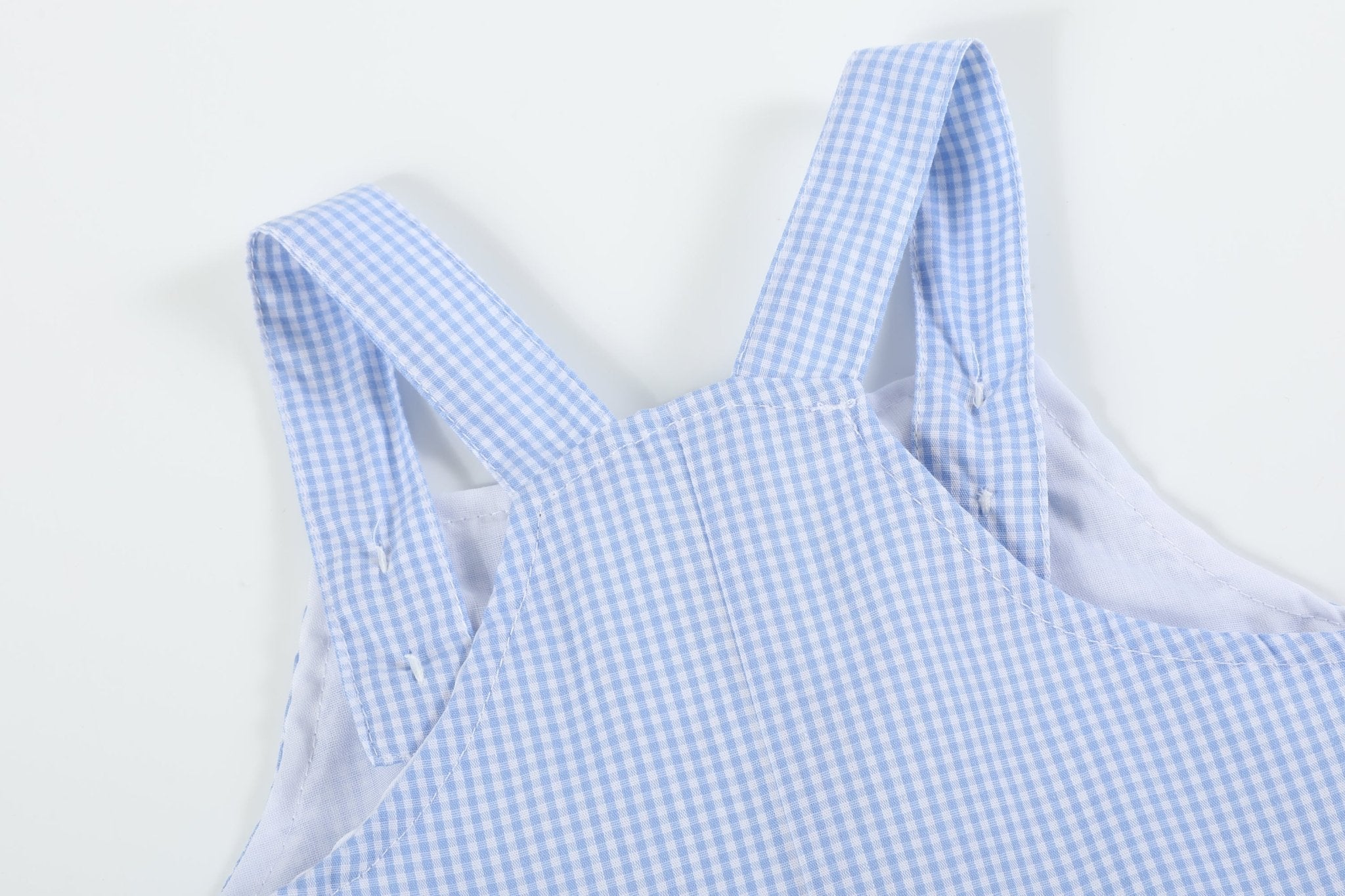 Blue Gingham Whale Overall Shortalls