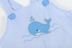 Blue Gingham Whale Overall Shortalls