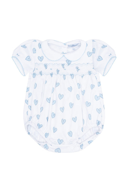 Blue Heart Print Smocked Bubble - Blissfully Lavender BoutiqueNella Pima