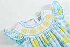 Blue Lemons Smocked Flutter-Sleeve Bubble Romper