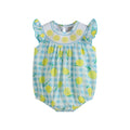 Blue Lemons Smocked Flutter-Sleeve Bubble Romper