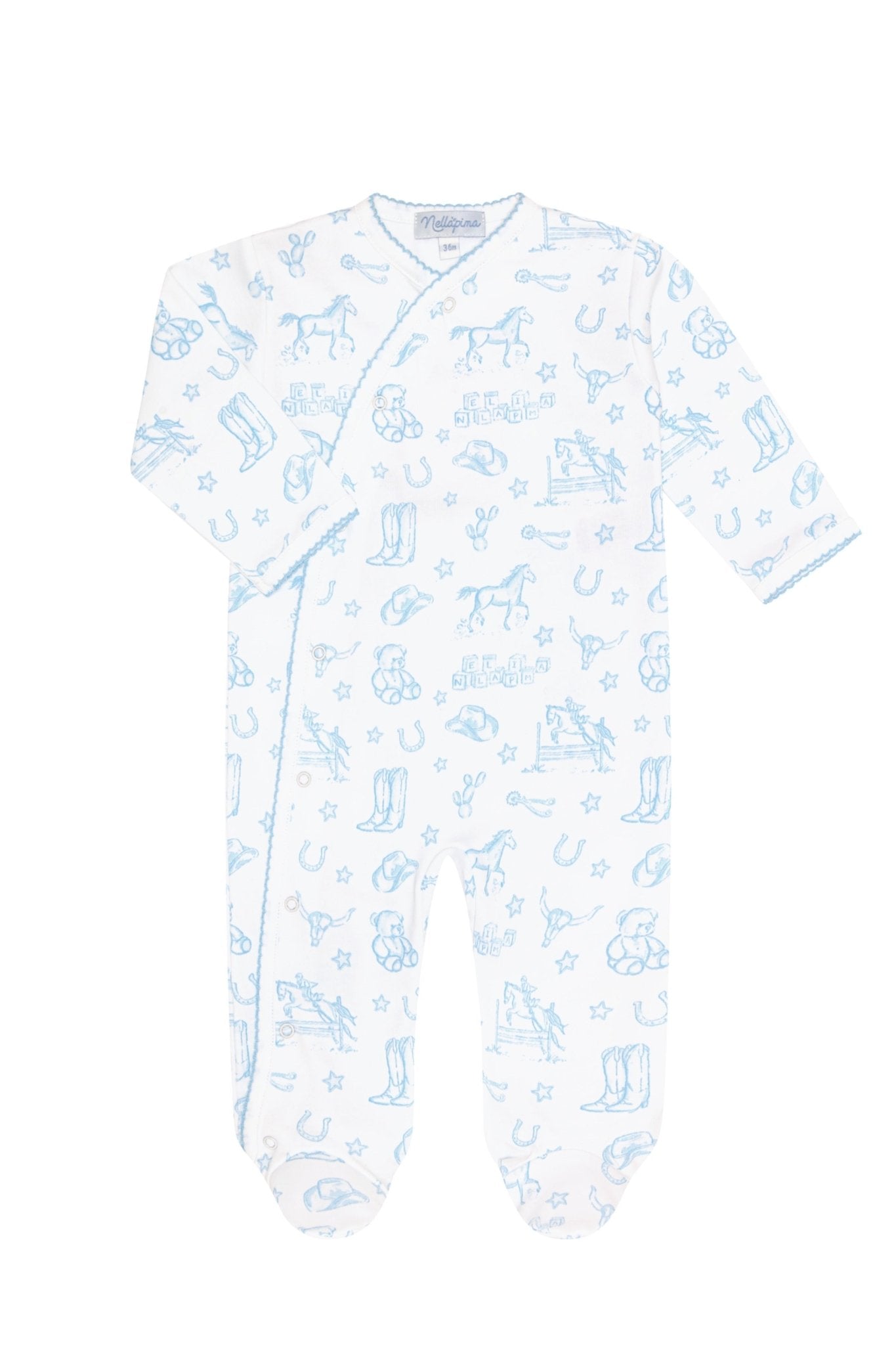 Blue Lone Star Toile Print Crossover Footie - Blissfully Lavender BoutiqueNella Pima
