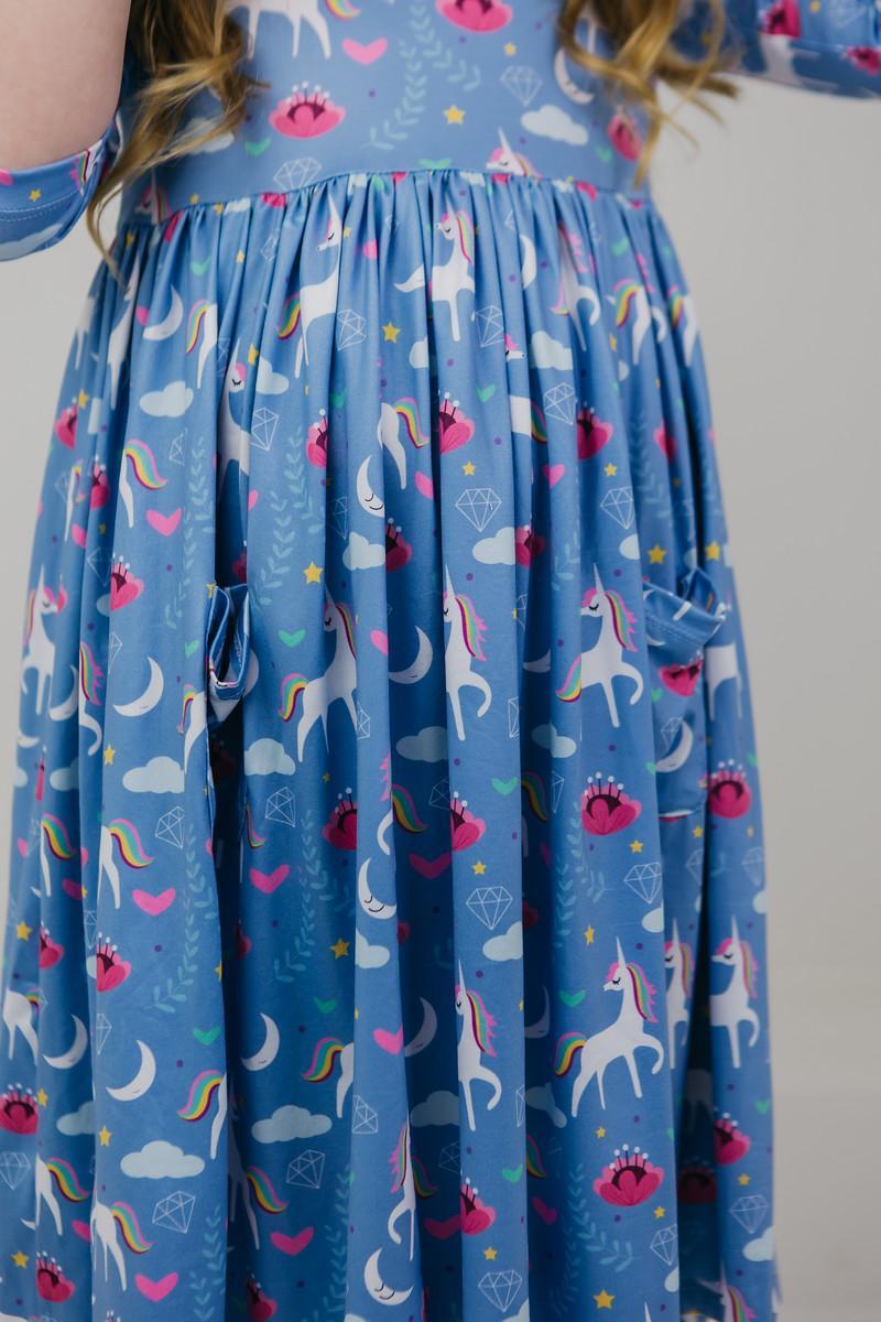 Blue Moon 3/4 Sleeve Pocket Twirl Dress - Blissfully Lavender BoutiqueMila & Rose ®