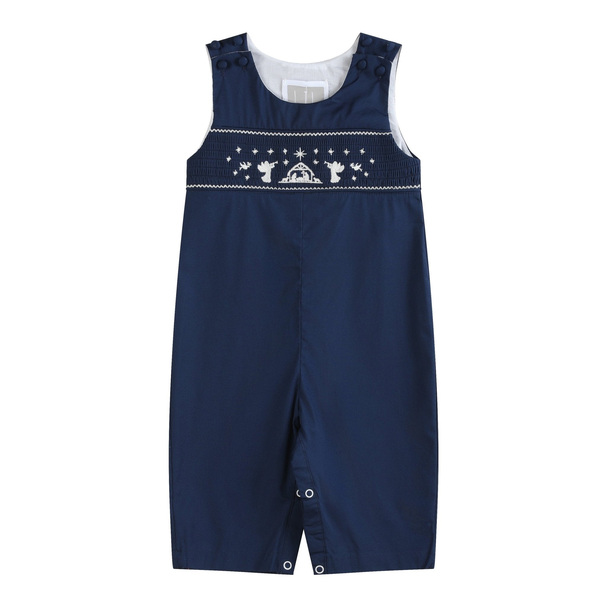 Blue Nativity Smocked Overalls