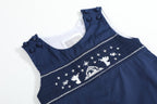 Blue Nativity Smocked Overalls