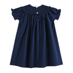 Blue Nativity Smocked Ruffle Bishop Dress