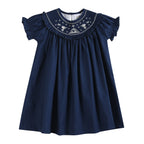 Blue Nativity Smocked Ruffle Bishop Dress