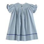 Blue Pinstripe Mallard Duck Smocked Bishop Dress