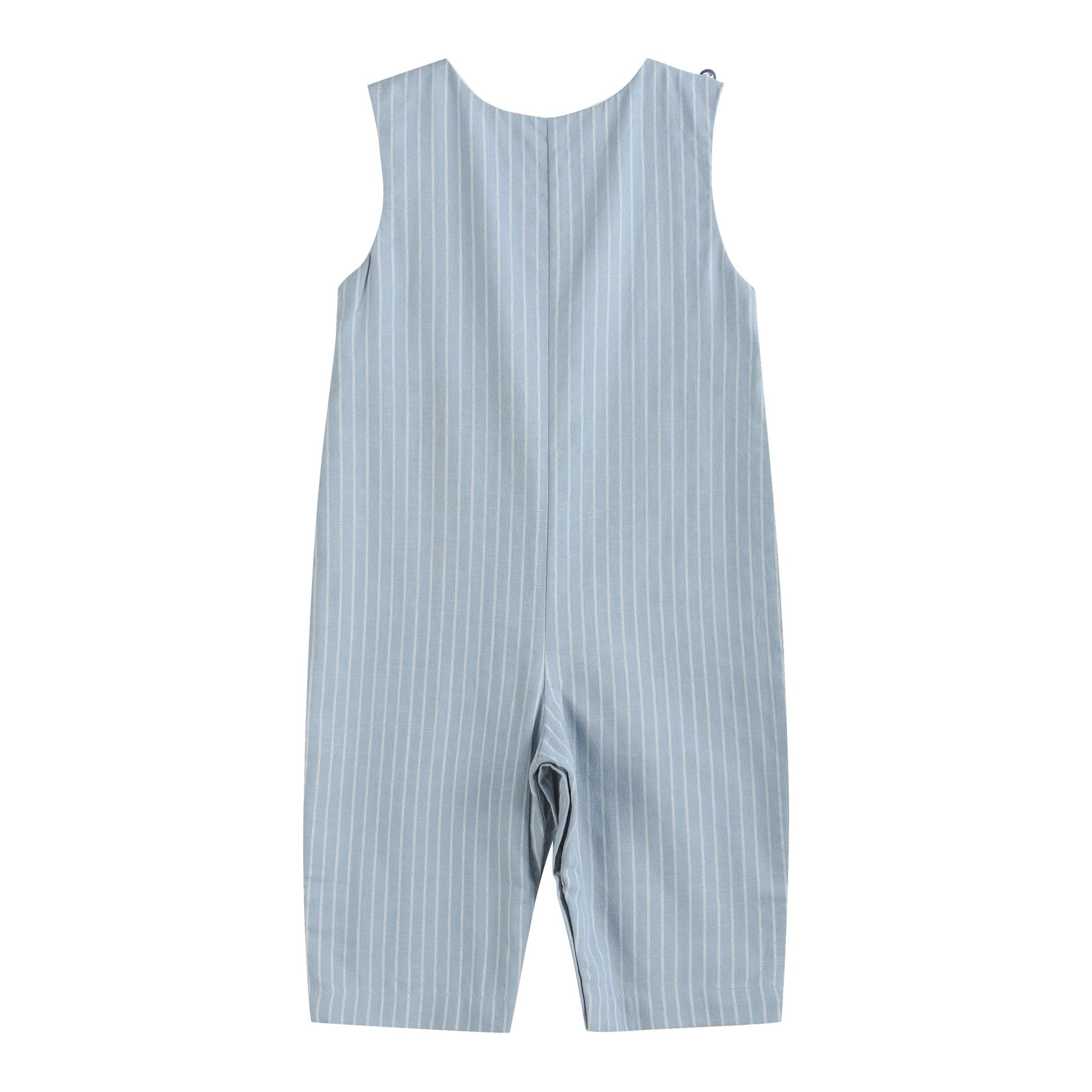 Blue Pinstripe Mallard Duck Smocked Overalls