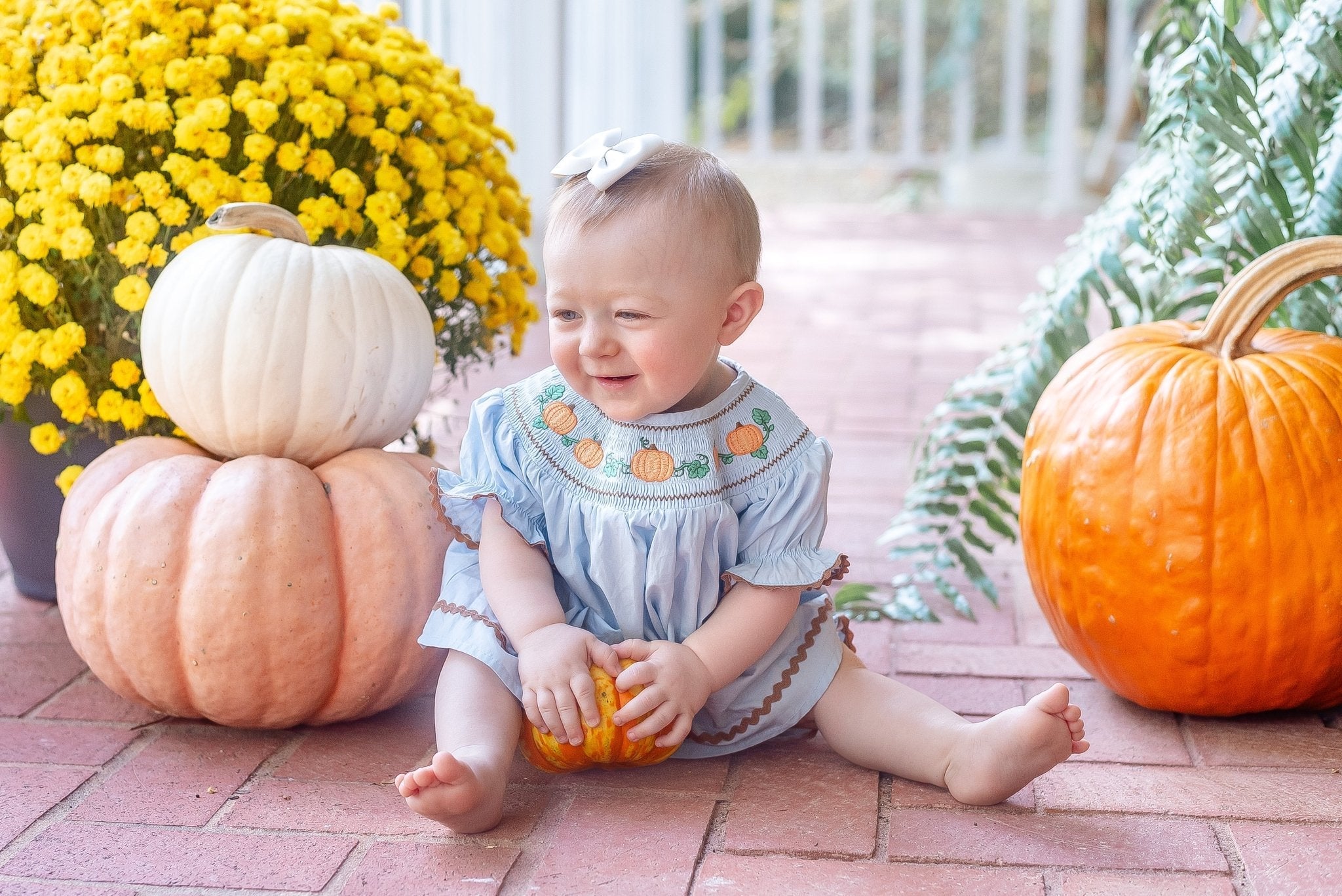 Blue Pumpkin Gingham Smocked Dress and Bloomers Set