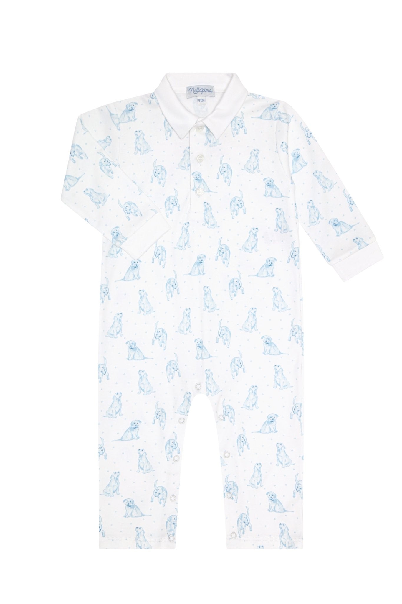 Blue Puppy Love Print Romper long sleeve - Blissfully Lavender BoutiqueNella Pima