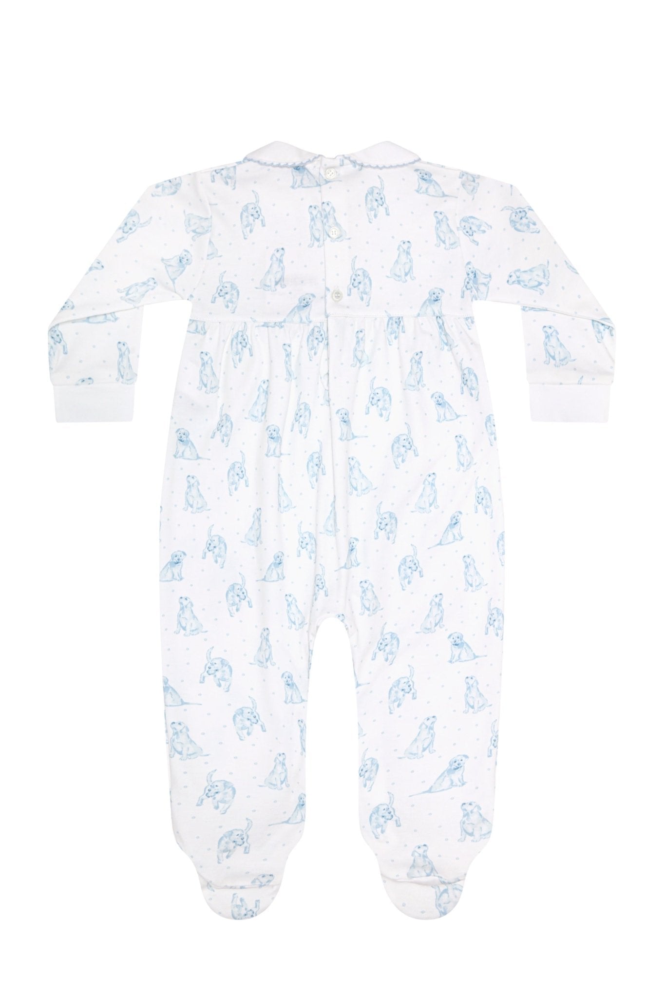 Blue Puppy Love Print Smocked Footie - Blissfully Lavender BoutiqueNella Pima